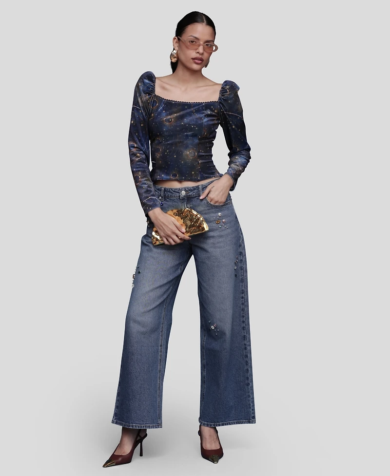 Avec Les Filles Women's Long Sleeves Velvet Top