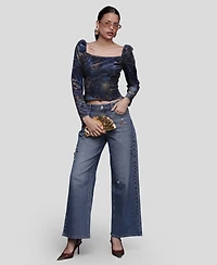 Avec Les Filles Women's Long Sleeves Velvet Top