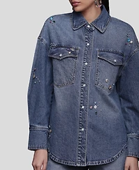 Avec Les Filles Women's Bejeweled Long Sleeves Oversized Shirt