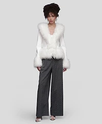 Avec Les Filles Women's V-Neck Trimmed Cardigan Sweater