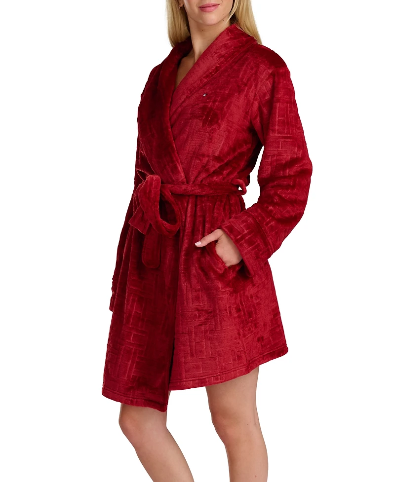 Tommy Hilfiger Women's Debossed Long Sleeves Plush Short Robe