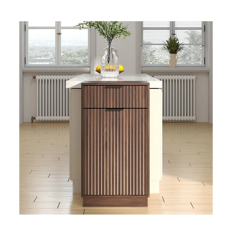 Chic Crate 10 Gal Tilt Out Trash Can Cabinet Woodgrain Wave Textured Pull Out Bin, Walnut Finish Kitchen Organizer