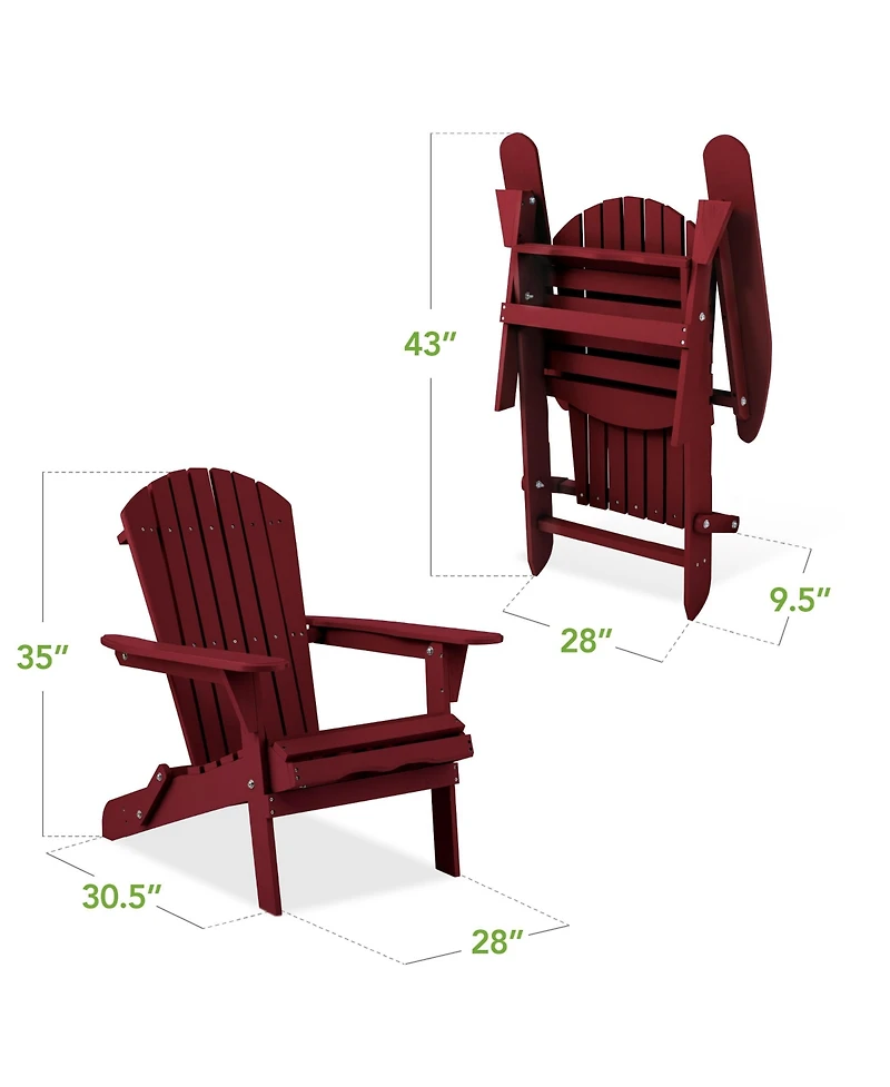 Best Choice Products Folding Adirondack Chair Outdoor, Wooden Accent Lounge Furniture w/ 350lb Capacity