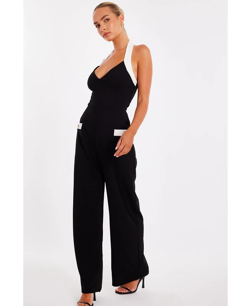 Quiz Women's Monochrome Halter Jumpsuit with Pocket Detail