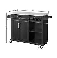 36” H Kitchen Island Cart with Stainless Steel Top and Storage White