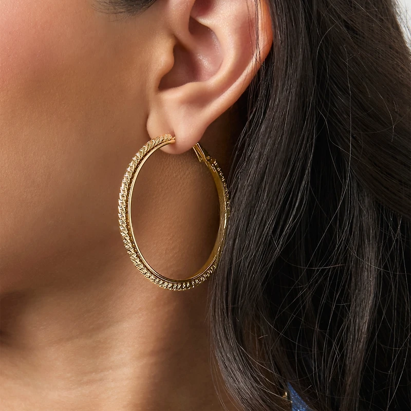 Jessica Simpson 3-Piece Textured Gold-Tone Hoop Earring Set