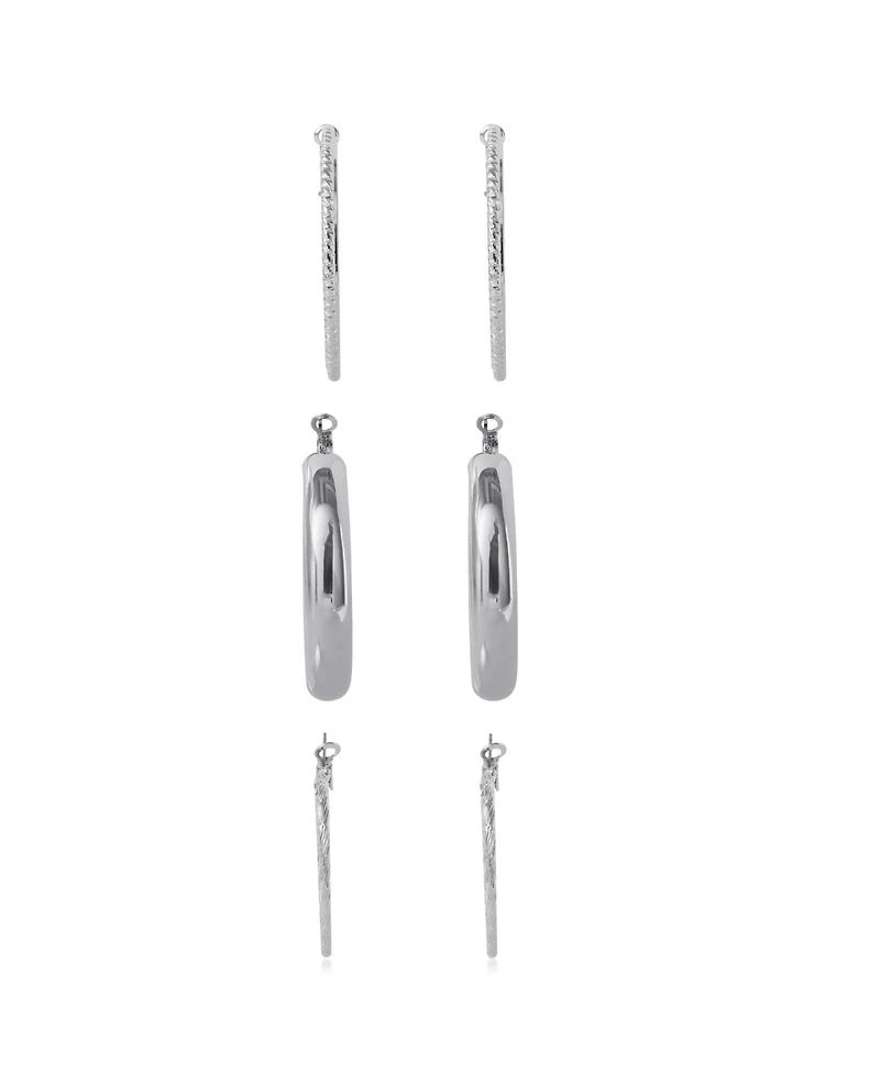 Jessica Simpson 3-Piece Textured Silver-Tone Hoop Earring Set