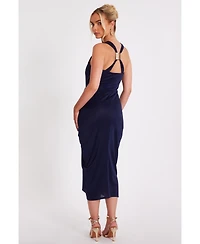 Quiz Women's Disco Cowl Hardware Detail Back Ruched Midi Dress