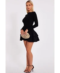 Quiz Women's Ity Bengaline Long Sleeve Frill Mini Dress