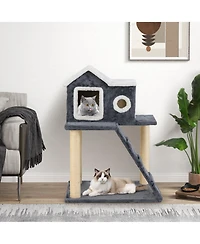 Gymax 35'' Modern Cat Tree 3-level Cat Condo Furniture w/ Openable Roof Sisal Scratching Posts