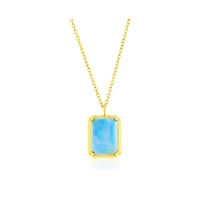 Sterling Silver, Rectangle Larimar Necklace - Gold Plated