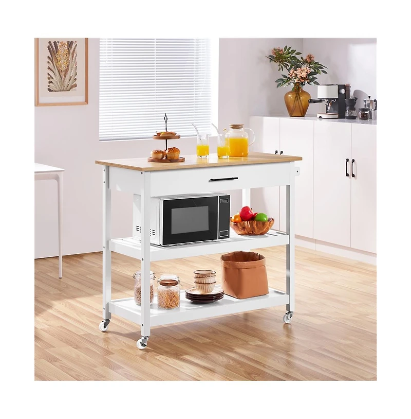 36” H 3-Layer Rolling Kitchen Island Cart on Wheels White