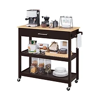 Rolling Kitchen Cart with Solid Wood Countertop Espresso