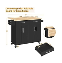 36” H Kitchen Island on Wheels with Solid Wood Tabletop White