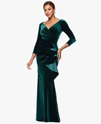 Xscape Women's V-Neck Ruffle-Front Long-Sleeve Gown