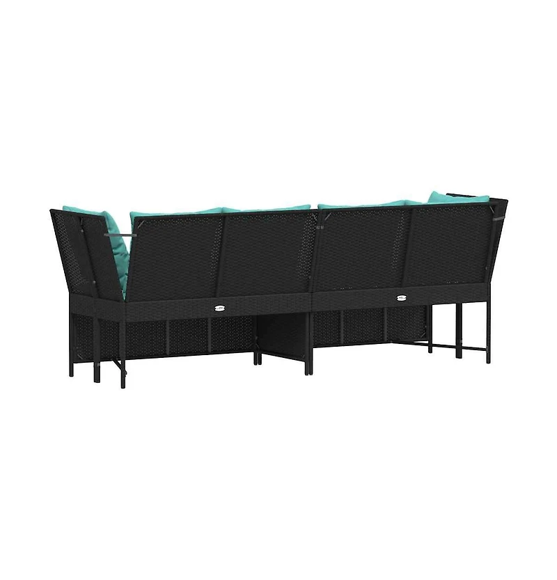 Patio Sofa with Cushions Black Poly Rattan
