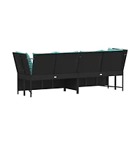 Patio Sofa with Cushions Black Poly Rattan