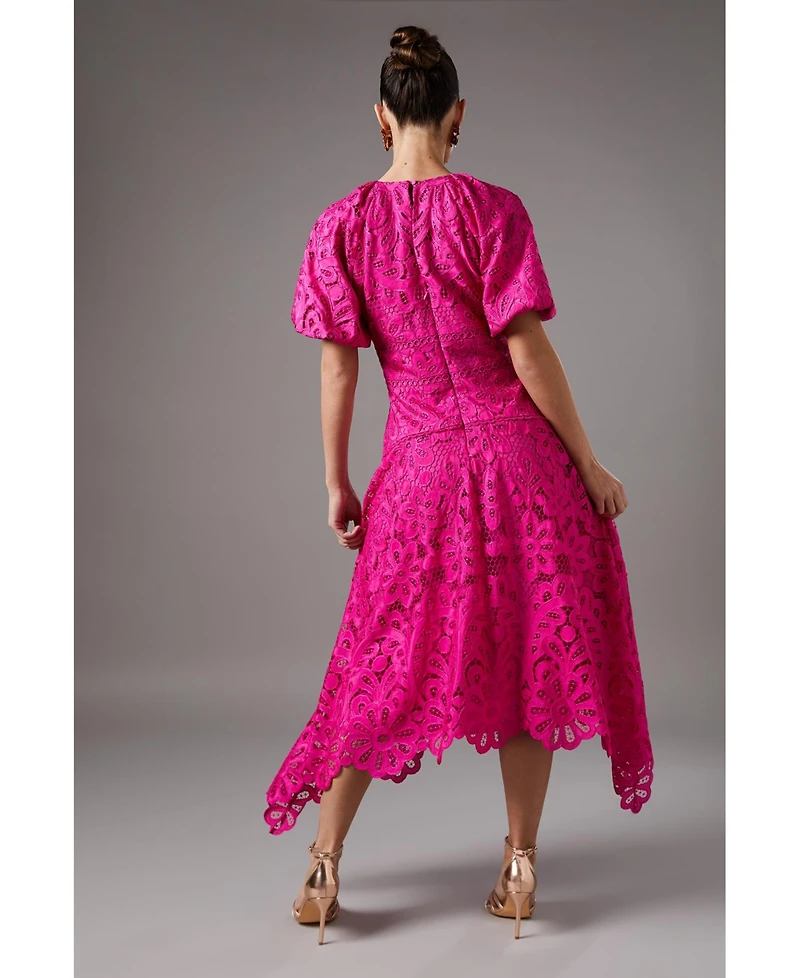 Coast Women's Lace Hanky Hem Puff Sleeve Dress