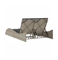 Patio Sun Lounger Light Gray Pe Rattan, Powder-Coated Steel Double