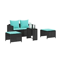 5 Piece Patio Sofa Set with Cushions Stackable Poly Rattan