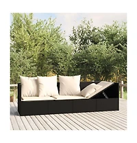 Outdoor Lounge Bed Black Poly Rattan, Powder-Coated Steel, Polyester