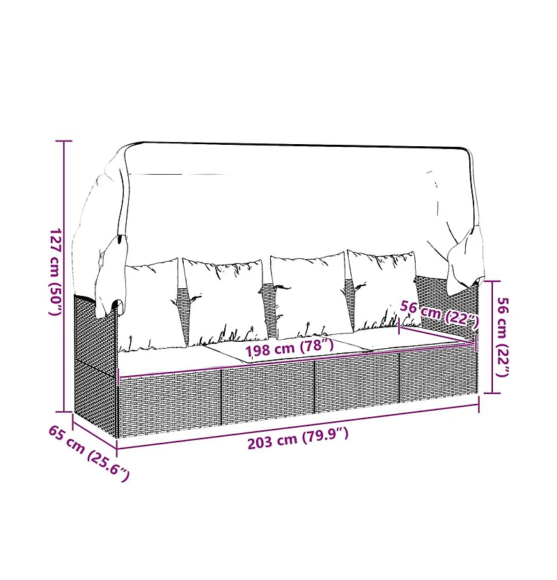 Outdoor Lounge Bed Black, Cream White