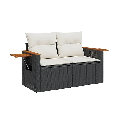 Garden Sofa Black Pe Rattan 2-Seater Adjustable Armrests