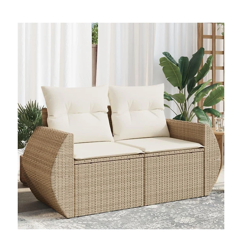 Garden Sofa Beige Poly Rattan, Powder-Coated Steel, Polyester