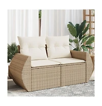 Garden Sofa Beige Poly Rattan, Powder-Coated Steel, Polyester