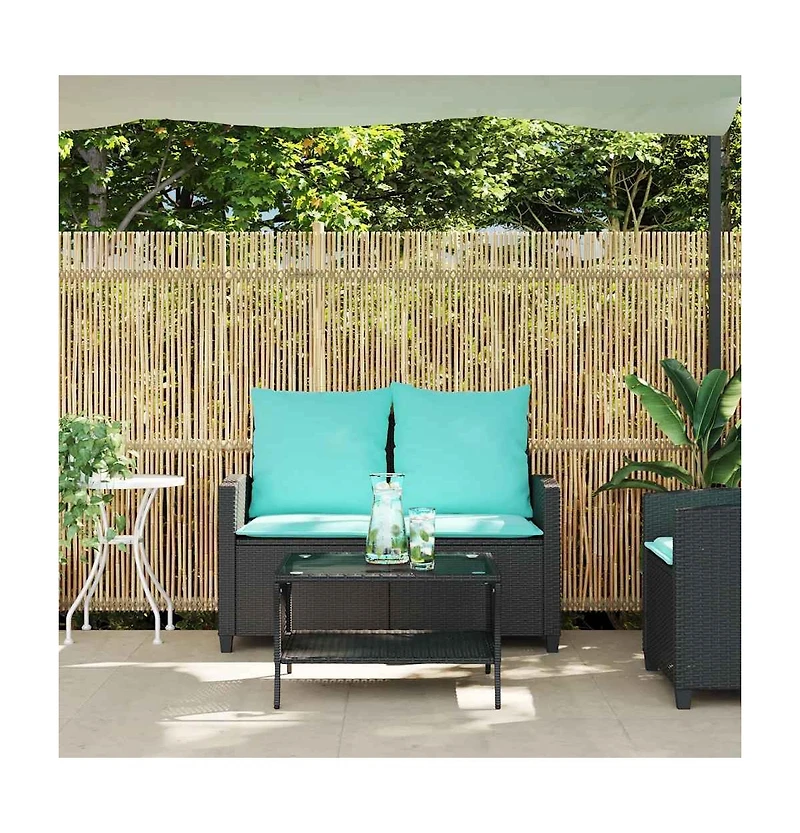 Patio Sofa 2-Seater with Cushions&Table Poly Rattan