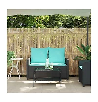 Patio Sofa 2-Seater with Cushions&Table Poly Rattan