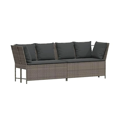 Garden Sofa Grey Pe rattan, powder-coated steel, polyester