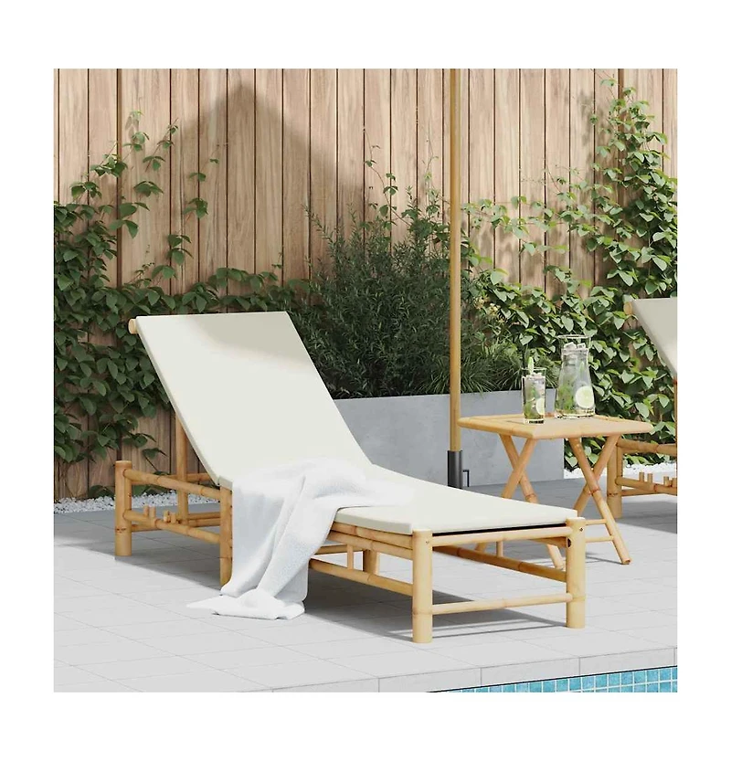 vidaXL Sun Lounger Cream White Bamboo Standard Adjustable Armrests