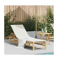 vidaXL Sun Lounger Cream White Bamboo Standard Adjustable Armrests