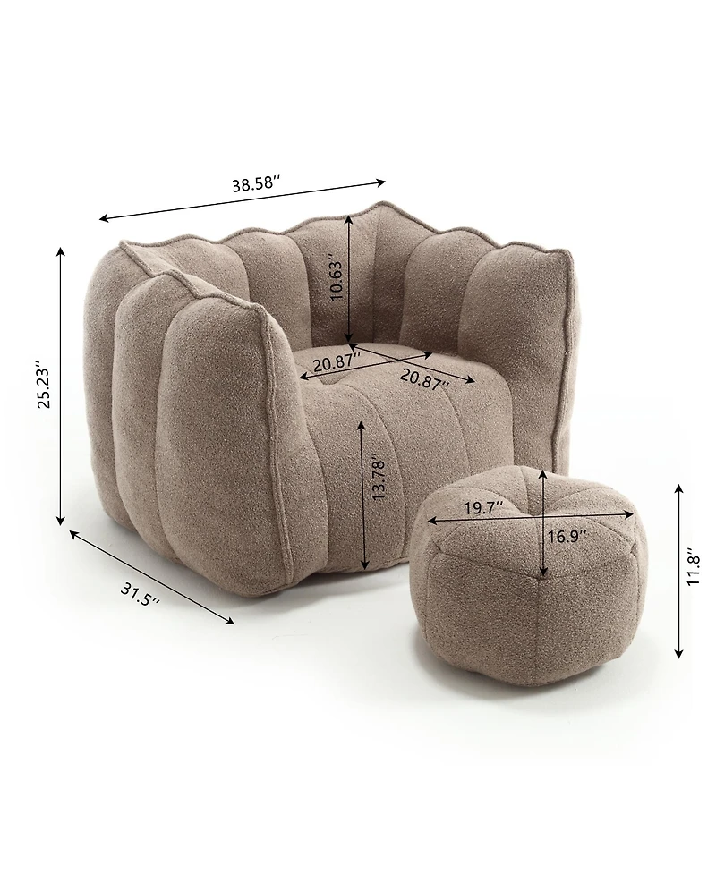 Soft Bean Bag Chair with Footstool, Comfortable Sofa for Gaming, Reading, and Tv-The Pop Home