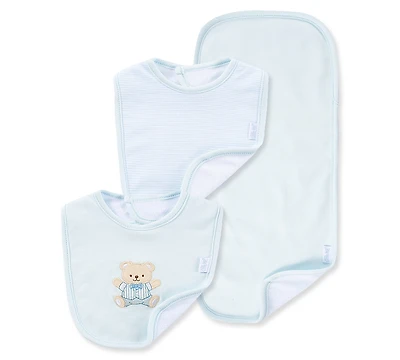 Little Me Baby Boys Cute Bear Bibs and Burp Cloth, Pack of 3