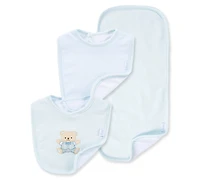 Little Me Baby Boys Cute Bear Bibs and Burp Cloth, Pack of 3
