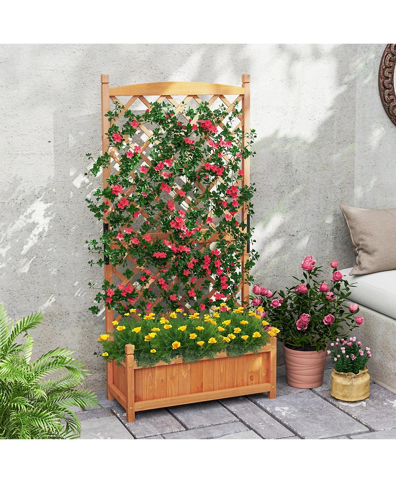 Gymax 60'' Tall Raised Garden Bed w/ Diamond Lattice Trellis Drainage Holes Outdoor