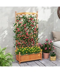 Gymax 60'' Tall Raised Garden Bed w/ Diamond Lattice Trellis Drainage Holes Outdoor