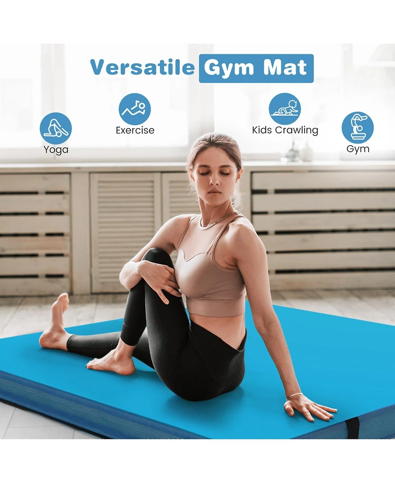 Hongge 4ft x 4ft x 4in Bi-Folding Gymnastic Tumbling Mat with Handles and Cover-Blue