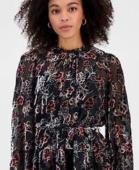 julia jordan Women's Floral Tie-Waist Long-Sleeve Mini Dress