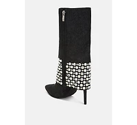 Basso Party Diamante Studded Stiletto Boots Women