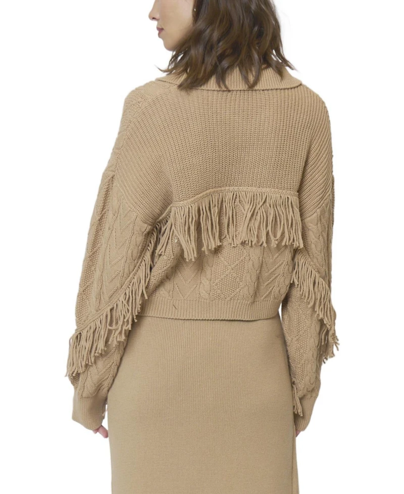 Central Park West Women's Elyse Cabled Fringe Sweater Cardigan
