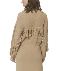 Central Park West Women's Elyse Cabled Fringe Sweater Cardigan
