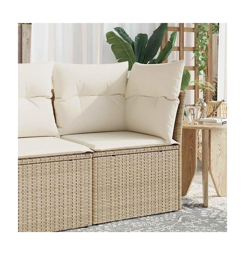 vidaXL Garden Sofa Beige Poly Rattan, Powder-Coated Steel, Polyester
