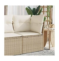 vidaXL Garden Sofa Beige Poly Rattan, Powder-Coated Steel, Polyester