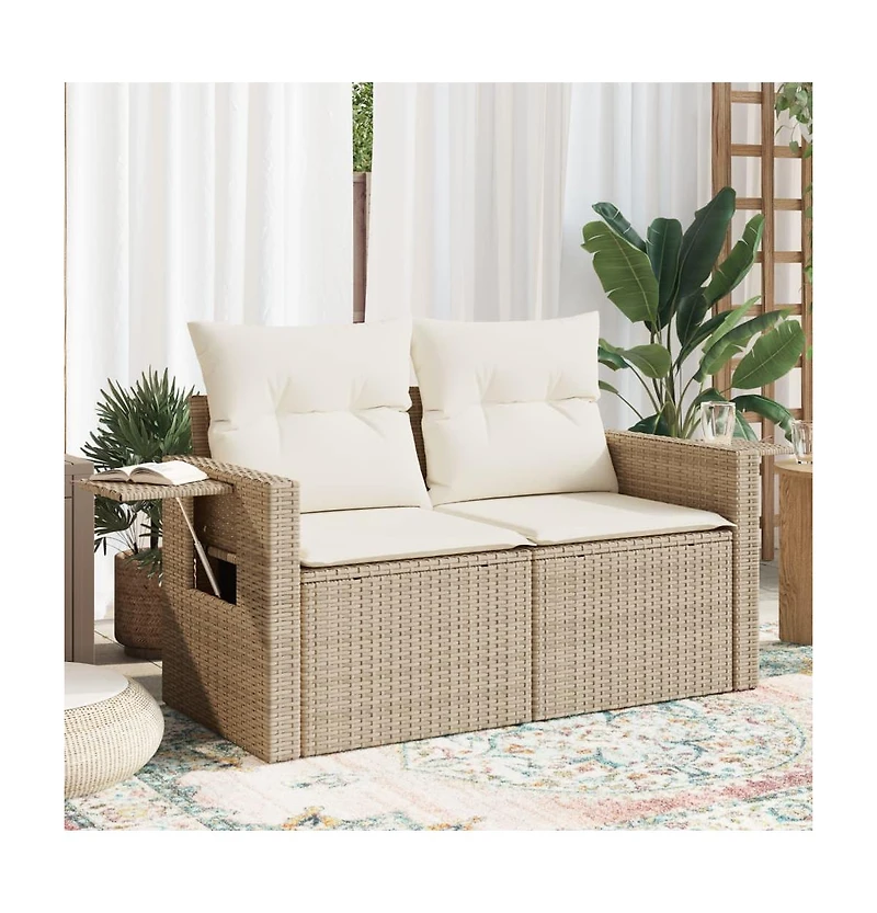 Garden Sofa Beige Pe Rattan, Powder-Coated Steel Medium Foldable