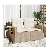 Garden Sofa Beige Pe Rattan, Powder-Coated Steel Medium Foldable