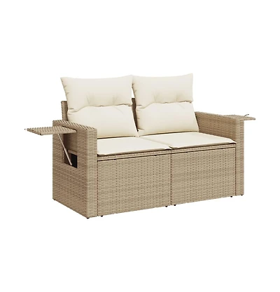 Garden Sofa Beige Pe Rattan, Powder-Coated Steel Medium Foldable