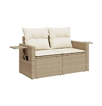 Garden Sofa Beige Pe Rattan, Powder-Coated Steel Medium Foldable